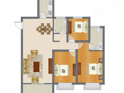 3室2厅 98.88平米户型图