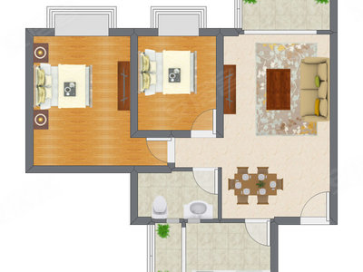 2室2厅 79.91平米户型图