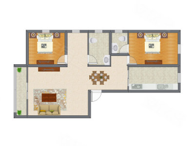 2室2厅 81.20平米户型图