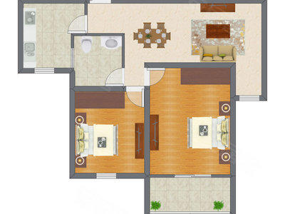 2室1厅 65.42平米