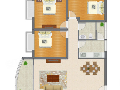 3室2厅 89.00平米