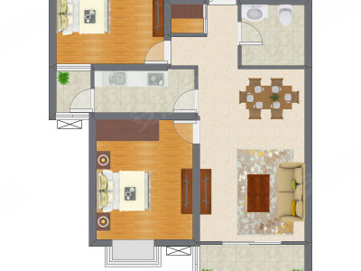 2室1厅 98.43平米户型图