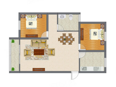 2室2厅 90.06平米户型图