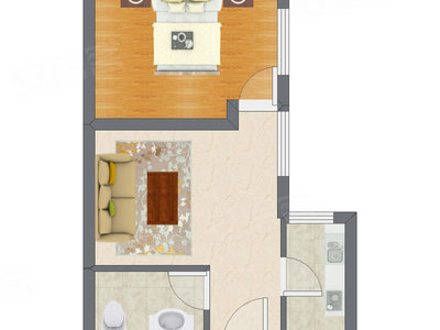 1室1厅 48.98平米户型图