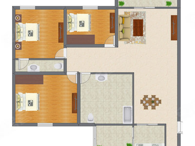 3室2厅 91.38平米户型图