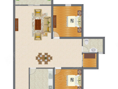 2室2厅 83.33平米
