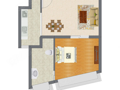 1室2厅 67.57平米户型图