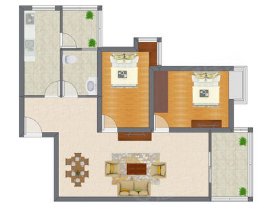 2室2厅 95.25平米户型图
