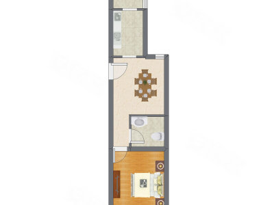 1室1厅 52.39平米户型图