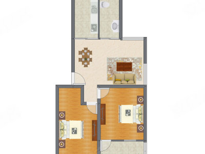 2室2厅 85.54平米户型图