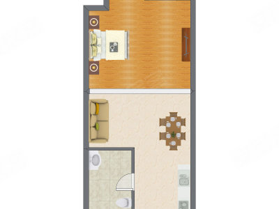 1室2厅 50.00平米户型图