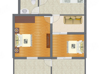 2室1厅 50.47平米