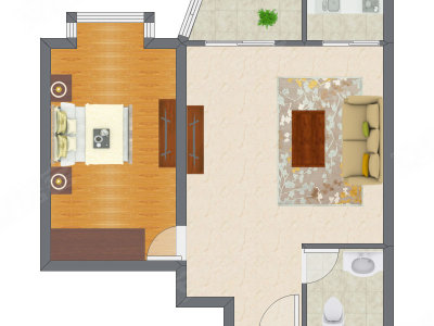 1室1厅 48.42平米户型图