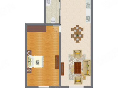 1室2厅 66.43平米户型图