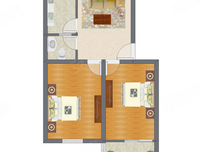 2室1厅 69.11平米户型图