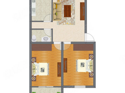 2室2厅 73.45平米户型图