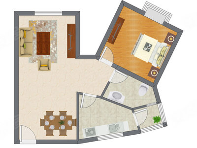 1室1厅 49.79平米户型图