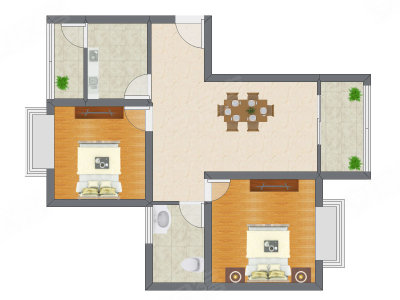 2室1厅 92.00平米户型图