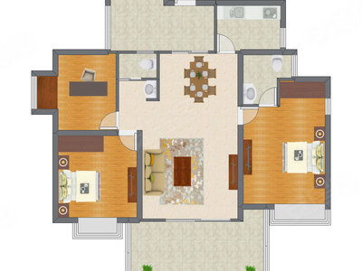 2室2厅 134.95平米户型图