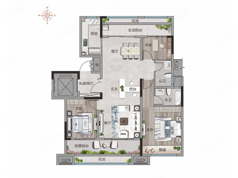 蓝城·明月滨河3室2厅2卫125㎡南65万