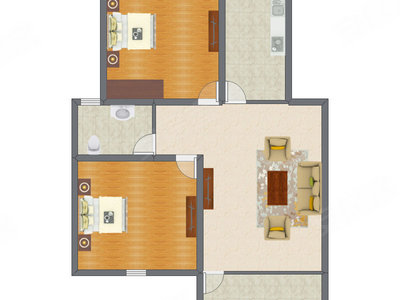 2室1厅 98.43平米户型图