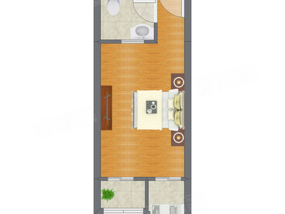 1室0厅 34.61平米户型图