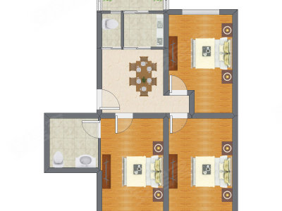 3室1厅 87.88平米