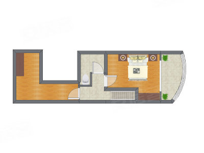 1室1厅 37.23平米户型图
