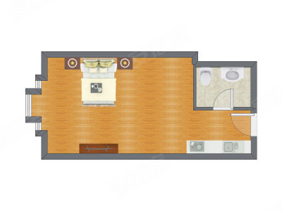 1室0厅 45.75平米户型图