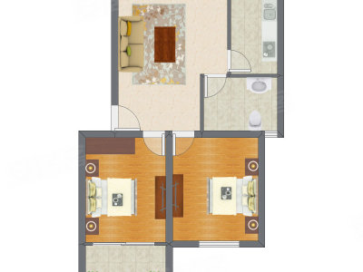 2室1厅 81.77平米户型图