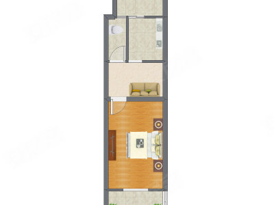 1室1厅 38.17平米户型图