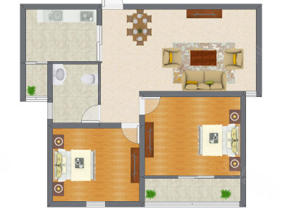 2室2厅 73.54平米户型图