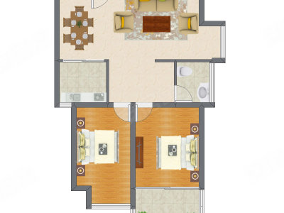 2室2厅 88.91平米户型图