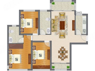 3室2厅 102.00平米