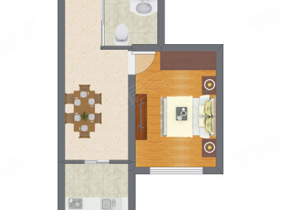 1室1厅 44.08平米户型图