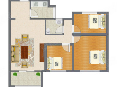 3室1厅 63.06平米户型图