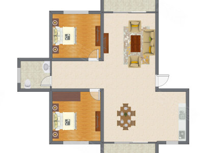 2室2厅 103.23平米户型图