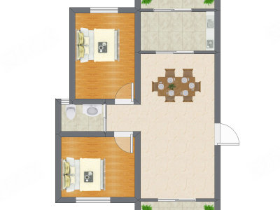 2室1厅 96.40平米户型图
