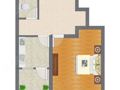 1室1厅 44.00平米户型图