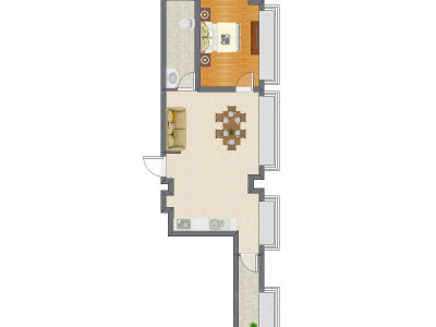 1室2厅 95.44平米户型图