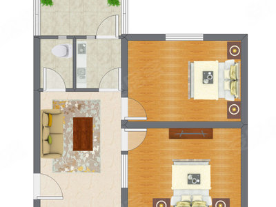 2室1厅 64.81平米