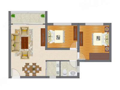 2室2厅 93.22平米户型图