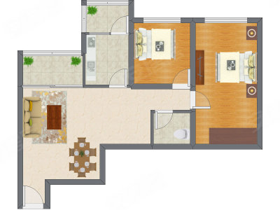2室2厅 83.57平米户型图