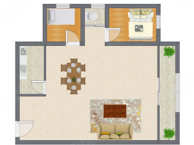 2室2厅 61.93平米户型图