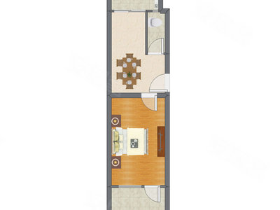 1室1厅 38.05平米户型图
