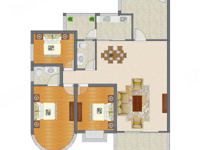 3室2厅 76.00平米户型图