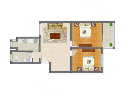 2室1厅 89.70平米户型图