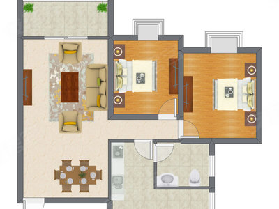 2室2厅 76.80平米户型图