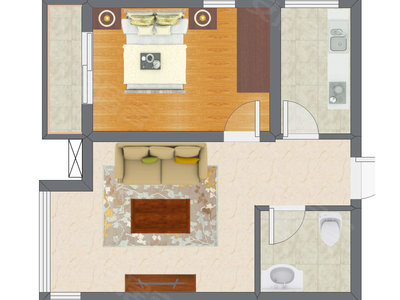 1室1厅 55.22平米户型图