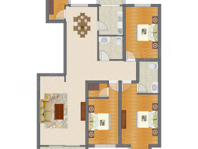 3室2厅 164.27平米户型图